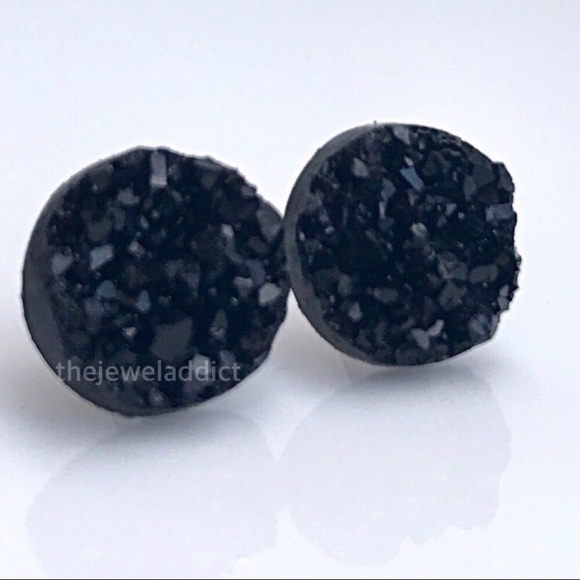 3 for 15🎀chunky Black Faux Druzy Studs - Picture 2 of 8